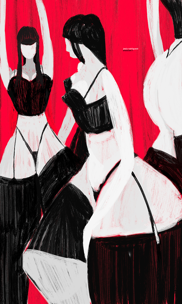 ilustración erótica minimalista en contraste de saturación